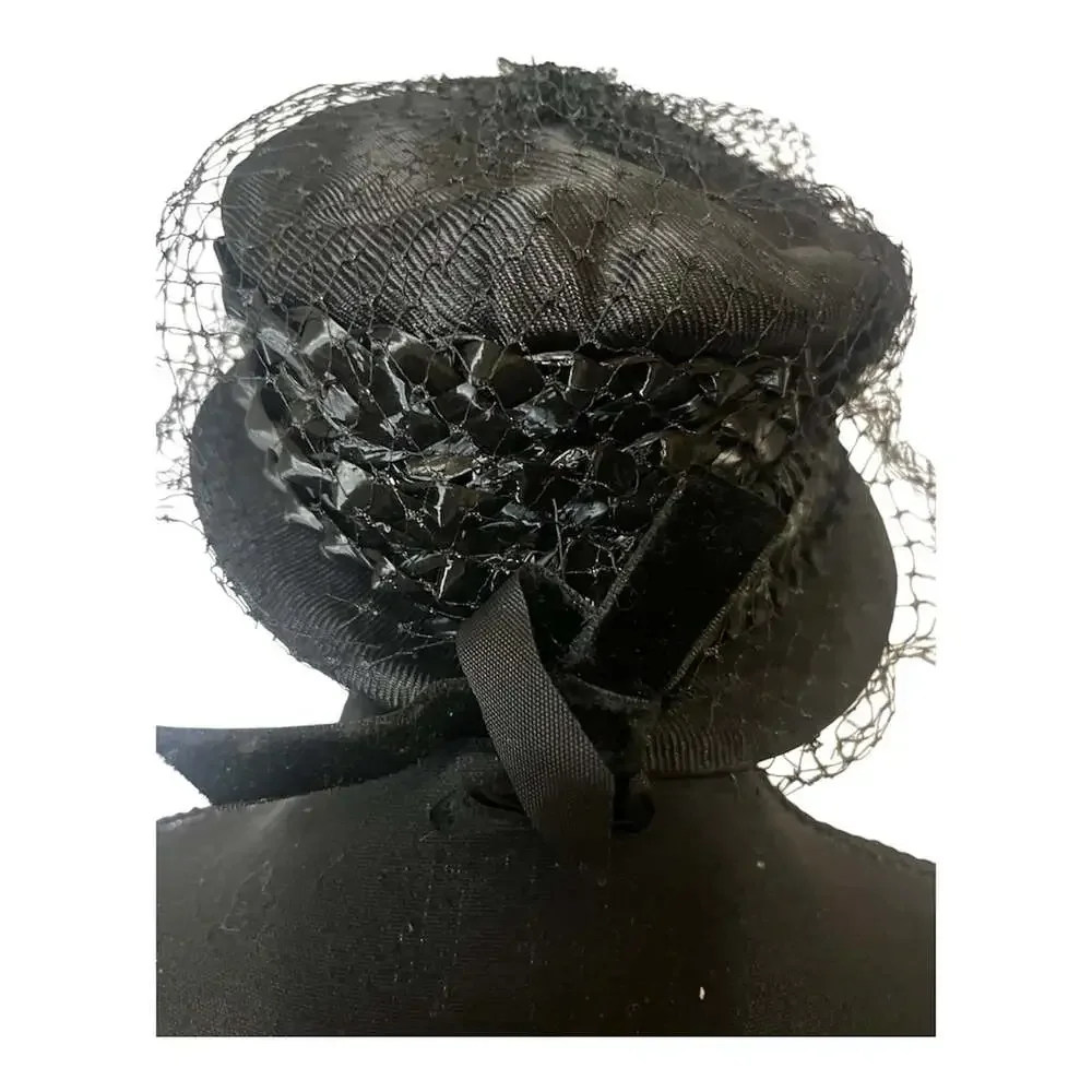 Vintage 50s Retro Straw Ladies Pillbox Birdcage Veil Hat Lucila Mendez New York